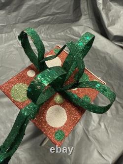 Pier 1 One VTG SLEIGH SANTA CLAUS REINDEER CHRISTMAS Presents GLITR Decor VG/EUC