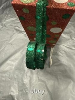 Pier 1 One VTG SLEIGH SANTA CLAUS REINDEER CHRISTMAS Presents GLITR Decor VG/EUC