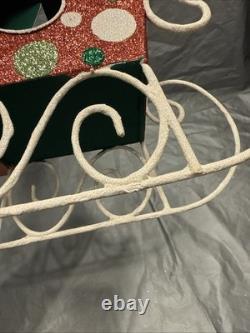 Pier 1 One VTG SLEIGH SANTA CLAUS REINDEER CHRISTMAS Presents GLITR Decor VG/EUC