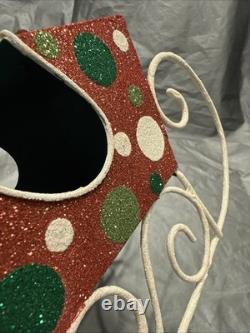 Pier 1 One VTG SLEIGH SANTA CLAUS REINDEER CHRISTMAS Presents GLITR Decor VG/EUC