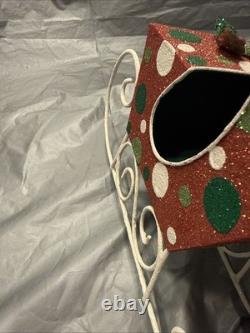 Pier 1 One VTG SLEIGH SANTA CLAUS REINDEER CHRISTMAS Presents GLITR Decor VG/EUC