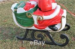 Pivoting Rare Christmas Blow Mold Santa Sleigh Reindeer Sled Yard Decor