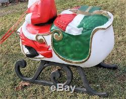 Pivoting Rare Christmas Blow Mold Santa Sleigh Reindeer Sled Yard Decor