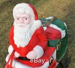 Pivoting Rare Christmas Blow Mold Santa Sleigh Reindeer Sled Yard Decor