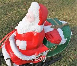 Pivoting Rare Christmas Blow Mold Santa Sleigh Reindeer Sled Yard Decor