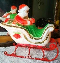 Poloron Blow Mold Santa Sleigh and 2 Reindeer Table Top Lighted withBox HTF 1960