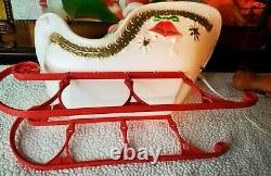 Poloron Blow Mold Santa Sleigh and 2 Reindeer Table Top Lighted withBox HTF 1960