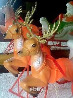 Poloron Blow Mold Santa Sleigh with 2 Reindeer Table Top Lighted withBox HTF 1960s