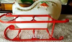 Poloron Blow Mold Santa Sleigh with 2 Reindeer Table Top Lighted withBox HTF 1960s