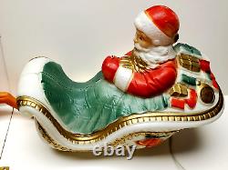 Poloron Santa Sleigh Blow Mold Smaller 18 Sleigh 22 Reindeer Vintage SEE Desc