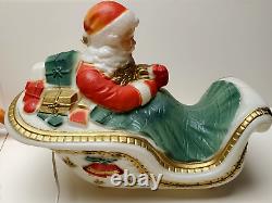 Poloron Santa Sleigh Blow Mold Smaller 18 Sleigh 22 Reindeer Vintage SEE Desc