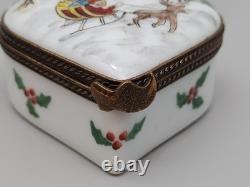 Porcelain Limoges Trinket Box Santa in Reindeer Sleigh Heart France Retired