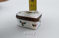 Porcelain Limoges Trinket Box Santa in Reindeer Sleigh Heart France Retired