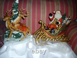 Porcelain Santa Claus With Sleigh And Reindeer Xmas Christmas Decorations