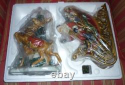 Porcelain Santa Claus With Sleigh And Reindeer Xmas Christmas Decorations