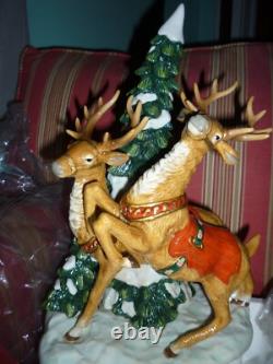 Porcelain Santa Claus With Sleigh And Reindeer Xmas Christmas Decorations
