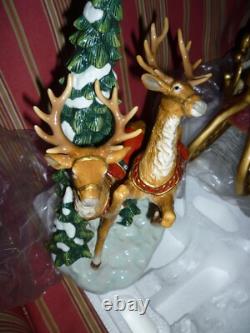 Porcelain Santa Claus With Sleigh And Reindeer Xmas Christmas Decorations