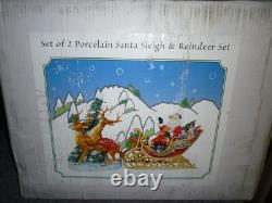 Porcelain Santa Claus With Sleigh And Reindeer Xmas Christmas Decorations
