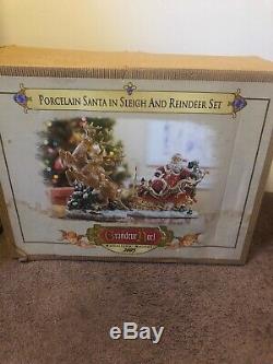 Porcelain Santa In Sleigh And Reindeer Set Grandeur Noel Collectors Edition 2003