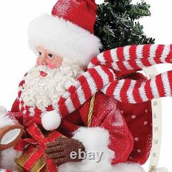 Possible Dreams Santa & Rudolph on Sled 10in Figurine Light Up Nose Real Cloth