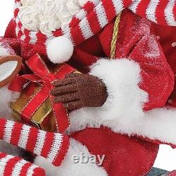 Possible Dreams Santa & Rudolph on Sled 10in Figurine Light Up Nose Real Cloth