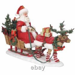 Possible Dreams Santa, Sleigh and Reindeer 19in Long Figurine Department 56 New