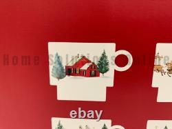 Pottery Barn Christmas in Country Santa Sleigh Reindeer Stacking Mugs S/4 #X1303