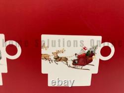 Pottery Barn Christmas in Country Santa Sleigh Reindeer Stacking Mugs S/4 #X1303