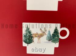 Pottery Barn Christmas in Country Santa Sleigh Reindeer Stacking Mugs S/4 #X1303