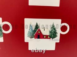 Pottery Barn Christmas in Country Santa Sleigh Reindeer Stacking Mugs S/4 #X1303