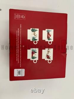 Pottery Barn Christmas in Country Santa Sleigh Reindeer Stacking Mugs S/4 #X1303