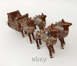 Pottery Barn Gingerbread Sleigh And Reindeer Set of 5 Santa Christmas Ceramic