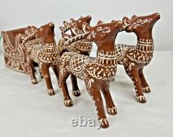 Pottery Barn Gingerbread Sleigh And Reindeer Set of 5 Santa Christmas Ceramic
