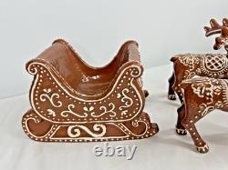 Pottery Barn Gingerbread Sleigh And Reindeer Set of 5 Santa Christmas Ceramic