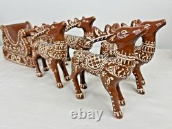 Pottery Barn Gingerbread Sleigh And Reindeer Set of 5 Santa Christmas Ceramic