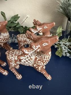 Pottery Barn Handcrafted Ceramic Gingerbread Reindeer & Santa Sleigh Set NEW
