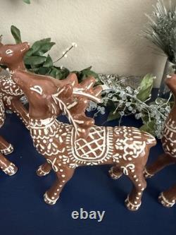 Pottery Barn Handcrafted Ceramic Gingerbread Reindeer & Santa Sleigh Set NEW