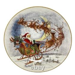 Pottery Barn PLATE Nostalgic SANTA Reindeer Sleigh Large Round Serving Platter