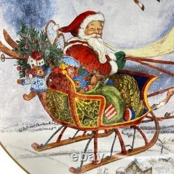 Pottery Barn PLATE Nostalgic SANTA Reindeer Sleigh Large Round Serving Platter