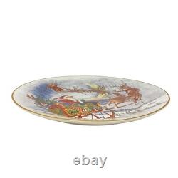 Pottery Barn PLATE Nostalgic SANTA Reindeer Sleigh Large Round Serving Platter