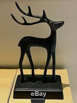 Pottery Barn SANTAS SLEIGH Deer Stocking Holders CHRISTMAS REINDEER Bronze Set 3