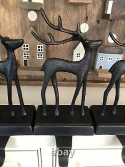 Pottery Barn SANTAS SLEIGH Stocking Holder REINDEER Deer Bronze Decor Christmas