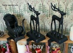 Pottery Barn Santa Sleigh & Reindeer Stocking Holders -nib- On Comet, On Mantel