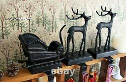 Pottery Barn Santa Sleigh & Reindeer Stocking Holders -nib- On Comet, On Mantel