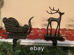 Pottery Barn Santa's Sleigh & 3 Reindeer Stocking Holders in Original Boxes-READ