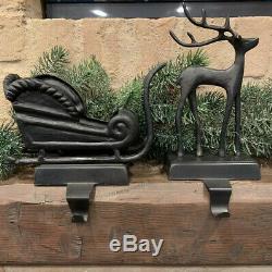 Pottery Barn Santa's Sleigh AND 2 reindeer stocking Holder Deer Christmas 3 Set