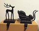 Pottery Barn Santa's Sleigh And Reindeer Stocking Holder Hanger Deer 5 Piece Set