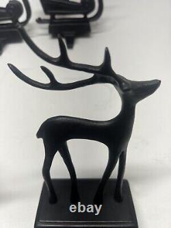 Pottery Barn Santa's Sleigh Reindeer Bronze Metal Stocking Holder Deer Stag Set