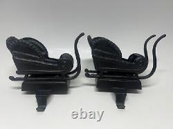 Pottery Barn Santa's Sleigh Reindeer Bronze Metal Stocking Holder Deer Stag Set