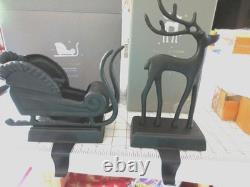 Pottery Barn Santa's Sleigh Reindeer Christmas Stocking Holders NIB